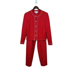 J.S.S Christmas Red Crystal Embellished Women's Suit Size S Small‎